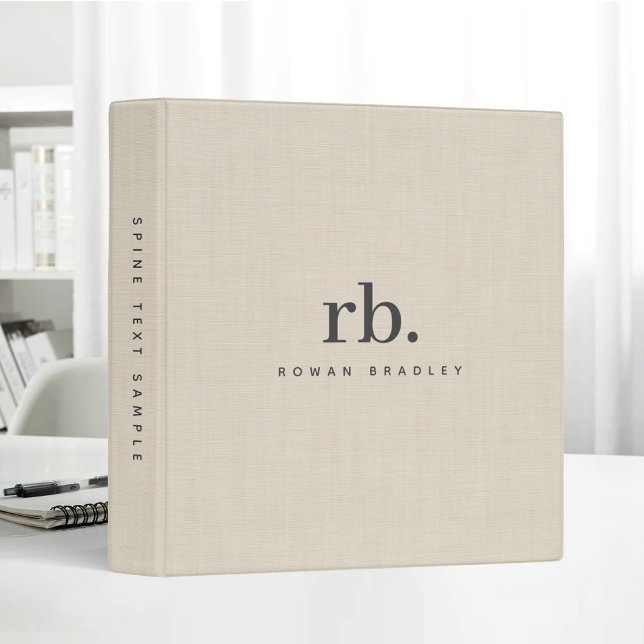 Beige Linen Creme Texture Simple Elegant Monogram 3 Ring Binder (Creator Uploaded)