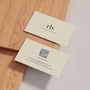 Beige Linen Creme Texture Simple Elegant Monogram Business Card