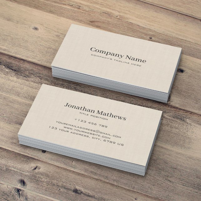 Beige Linen Creme Texture Simple Elegant Monogram Business Card (Creator Uploaded)