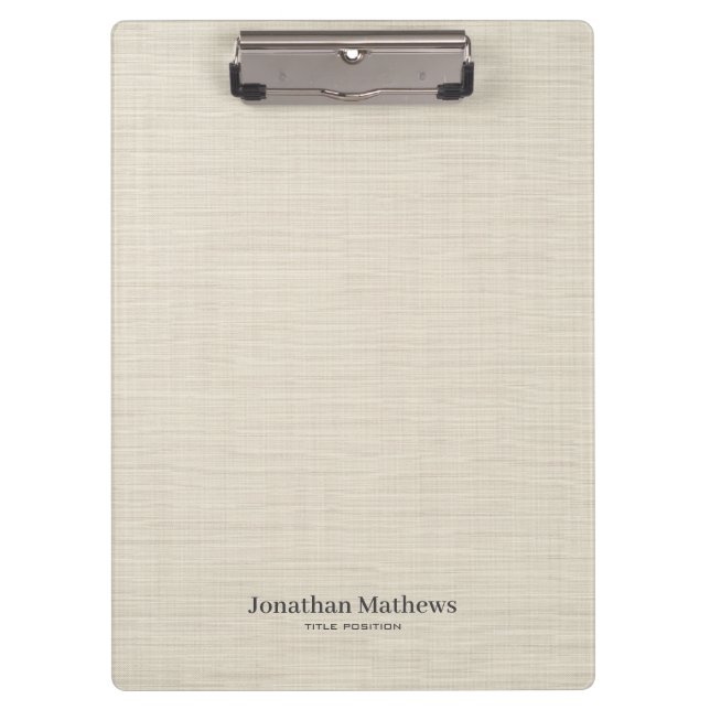 Beige Linen Creme Texture Simple Elegant Monogram Clipboard