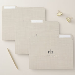 Beige Linen Creme Texture Simple Elegant Monogram File Folder