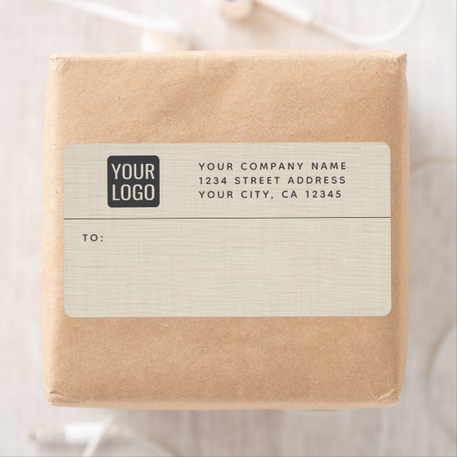 Beige Linen Creme Texture Simple Elegant Monogram Label (Insitu)