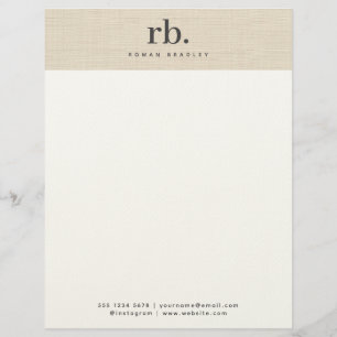 Beige Linen Creme Texture Simple Elegant Monogram Letterhead