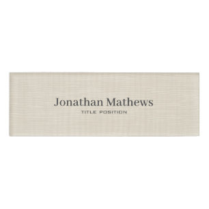 Beige Linen Creme Texture Simple Elegant Monogram Name Tag