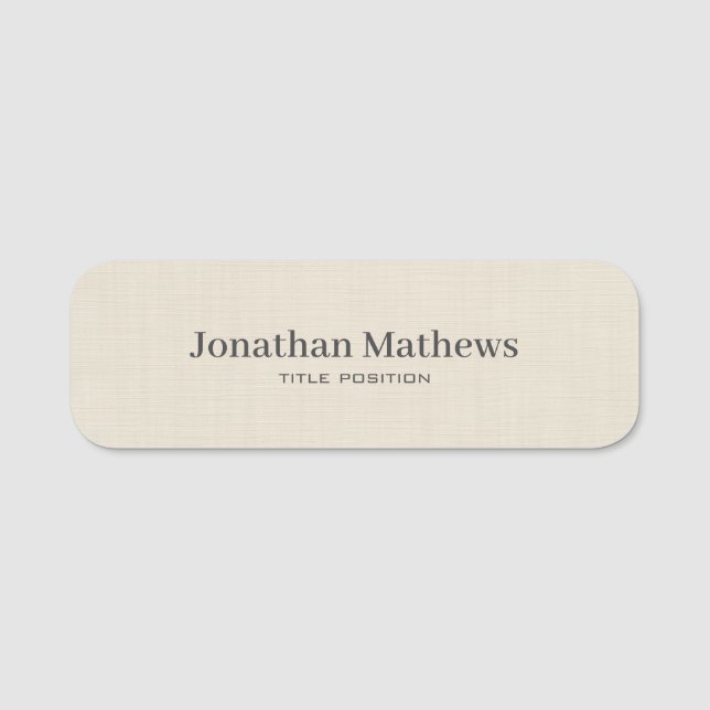 Beige Linen Creme Texture Simple Elegant Monogram Name Tag (Front)