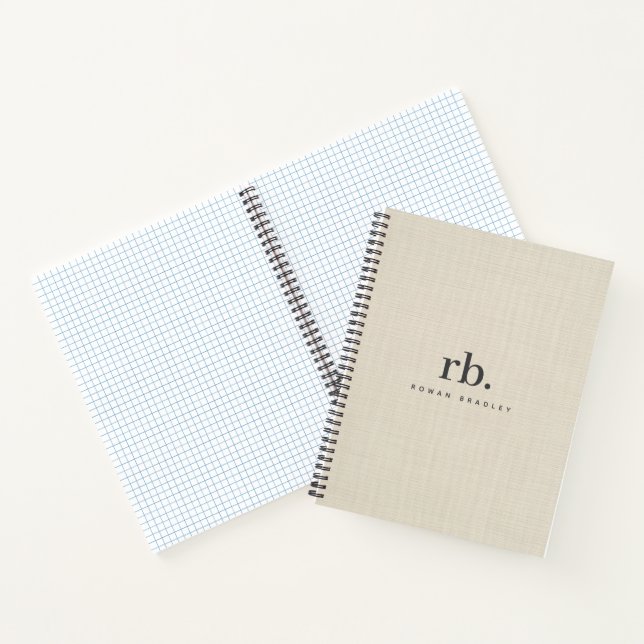 Beige Linen Creme Texture Simple Elegant Monogram Notebook (Inside)