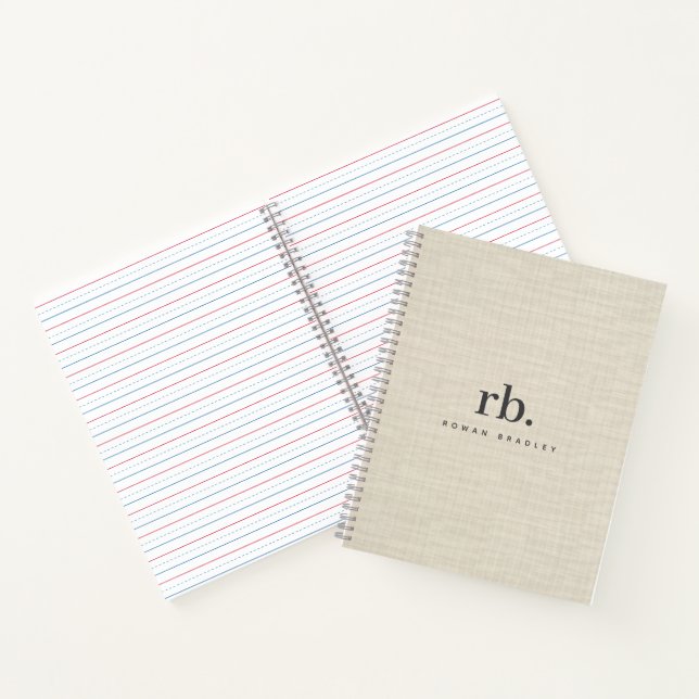 Beige Linen Creme Texture Simple Elegant Monogram Notebook (Inside)