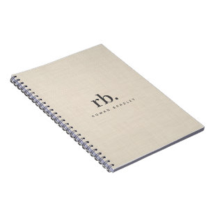 Beige Linen Creme Texture Simple Elegant Monogram Notebook