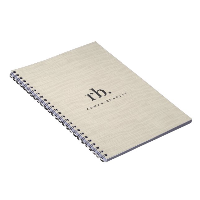 Beige Linen Creme Texture Simple Elegant Monogram Notebook (Right Side)
