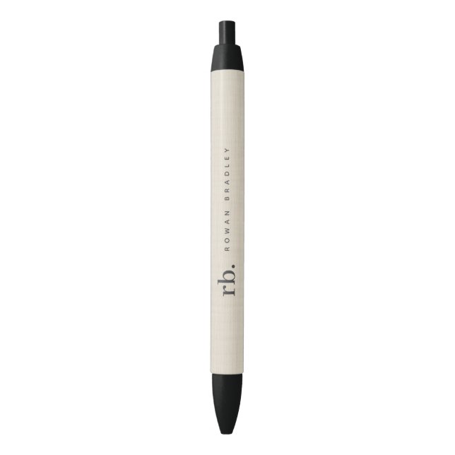 Beige Linen Creme Texture Simple Elegant Monogram Pen (Front Vertical)