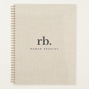 Beige Linen Creme Texture Simple Elegant Monogram Planner