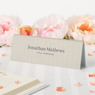Beige Linen Creme Texture Simple Elegant Monogram Table Tent
