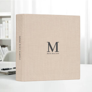 Beige Linen Dune Bold Monogram Simple Minimalist 3 Ring Binder