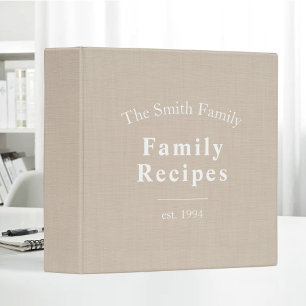 Beige Linen Family Recipes Cook Book Est Custom 3 Ring Binder