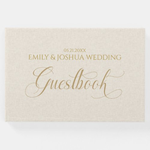 Beige Linen Gold Guestbook Script Typography