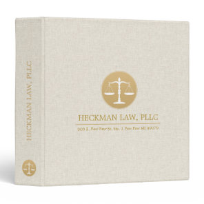Beige Linen Gold Justice Logo 3 Ring Binder