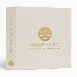 Beige Linen Gold Justice Logo 3 Ring Binder