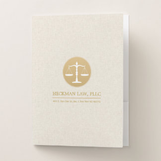 Beige Linen Gold Justice Logo Pocket Folder