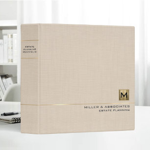 Beige Linen Gold Logo Initial Estate Planning 3 Ring Binder