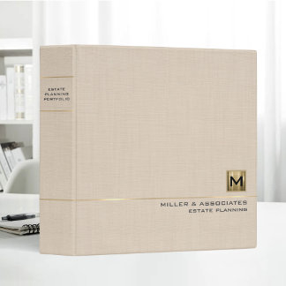 Beige Linen Gold Logo Initial Estate Planning 3 Ring Binder