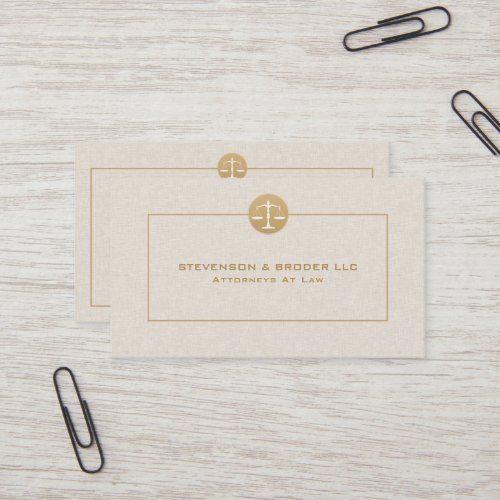 Beige Linen  Gold Logo  Typography Business Card