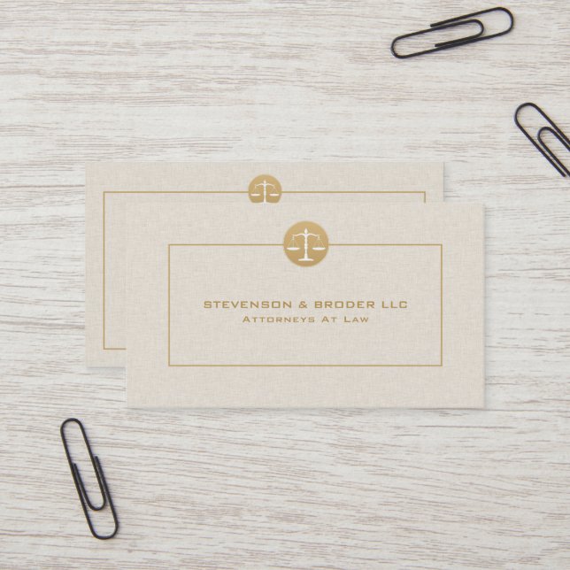 Beige Linen & Gold Logo & Typography Business Card (Front/Back In Situ)