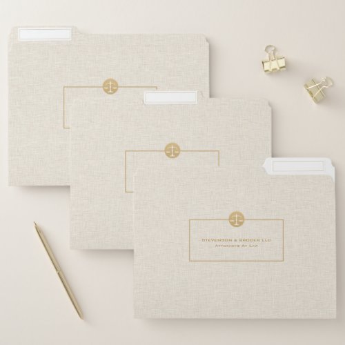 Beige Linen  Gold Logo  Typography File Folder