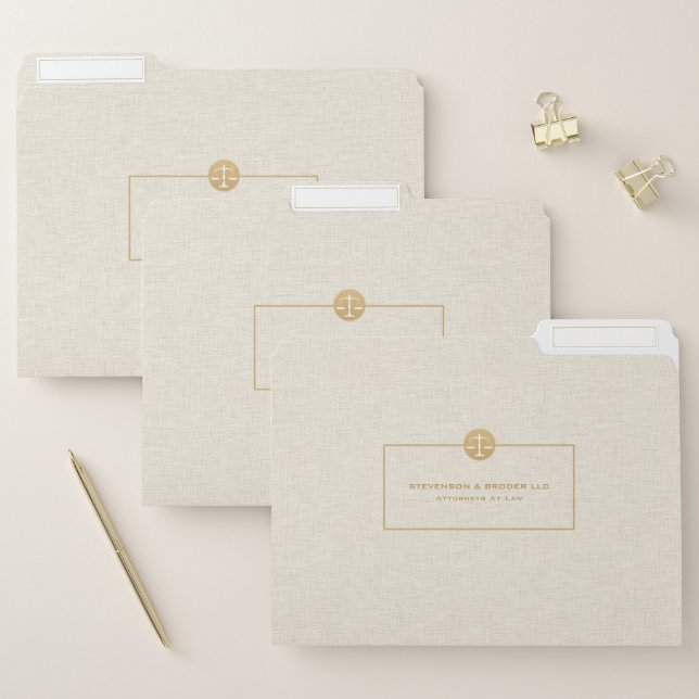 Beige Linen & Gold Logo & Typography File Folder (Set)