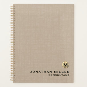 Beige Linen Gold Monogram Appointment Book Planner