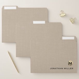 Beige Linen Gold Monogram File Folder