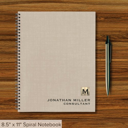 Beige Linen Gold Monogram Notebook