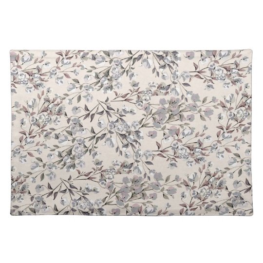 Beige Linen & Gray Elegant Dainty Floral Pattern Cloth Placemat