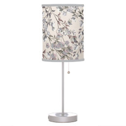 Beige Linen &amp; Gray Elegant Dainty Floral Pattern Table Lamp