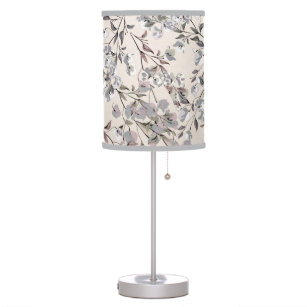 Beige Linen & Gray Elegant Dainty Floral Pattern Table Lamp