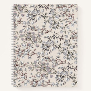 Beige Linen & Gray Elegant Floral Pattern Notebook
