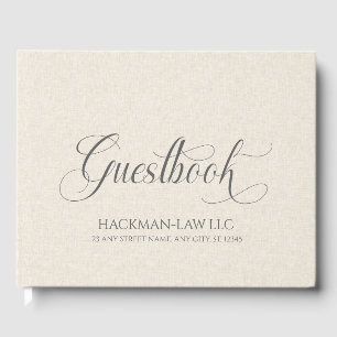 Beige Linen Gray Guestbook Script Typography