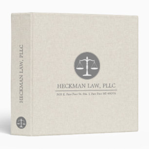Beige Linen Gray Justice Logo 3 Ring Binder