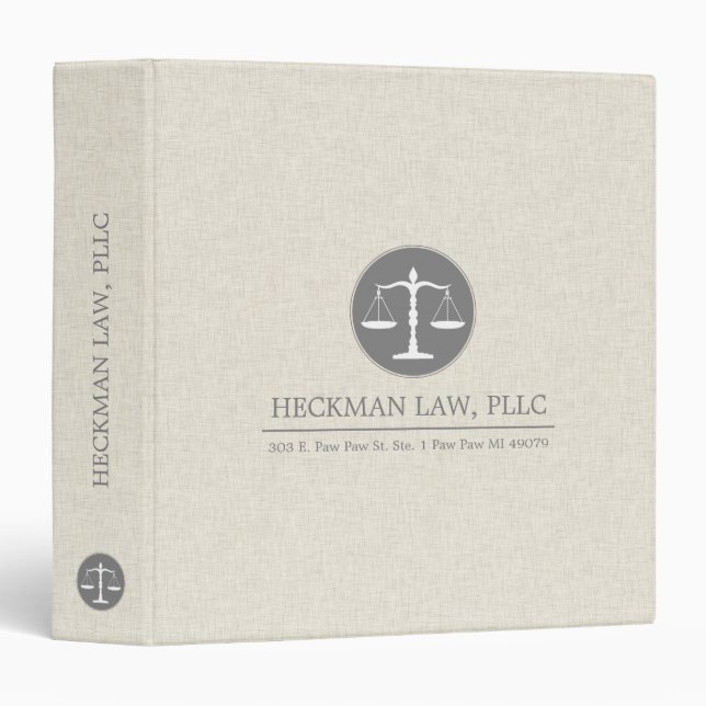 Beige Linen Gray Justice Logo 3 Ring Binder (Front/Spine)