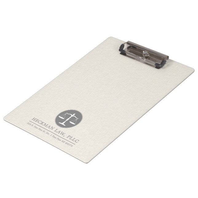 Beige Linen Gray Justice Logo Clipboard (Angled)