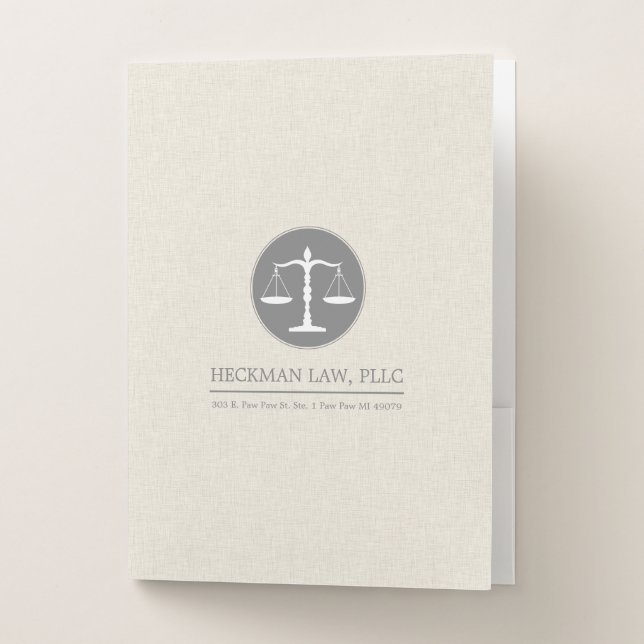 Beige Linen Gray Justice Logo Pocket Folder (Front)
