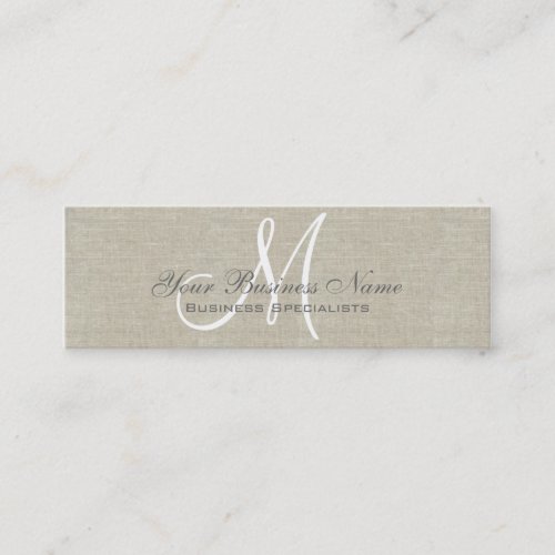 Beige Linen Gray Simple Plain Monogram Mini Business Card
