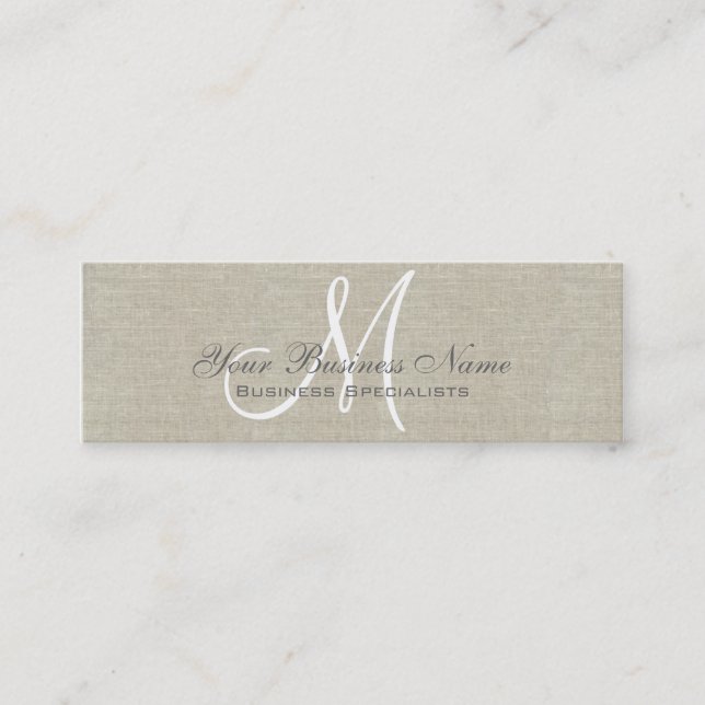 Beige Linen Gray Simple Plain Monogram Mini Business Card (Front)
