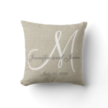 Beige Linen Gray White Monogram Wedding Keepsake
