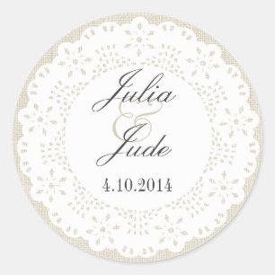 Beige Linen & Lace Doilie : Round Sticker
