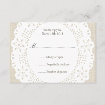 Beige Linen & Lace Doilie : Rsvp Card by luckygirl12776 at Zazzle