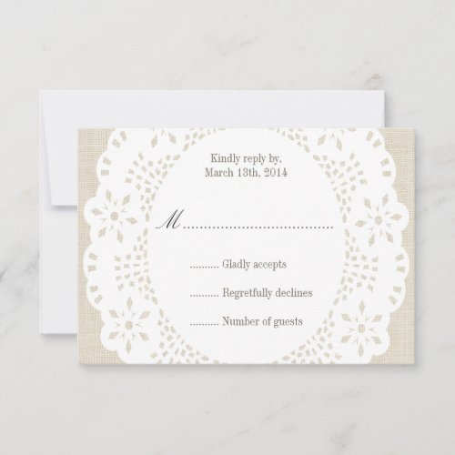 Beige Linen &amp; Lace Doilie : RSVP Card