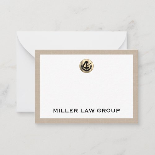 Beige Linen Legal Logo Note Card with Firm Name