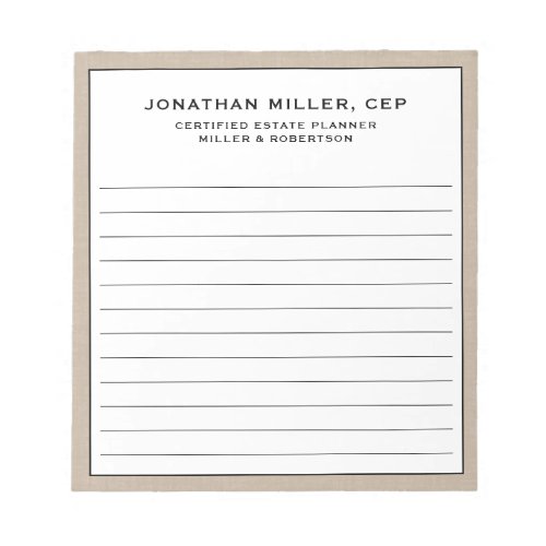 Beige Linen Lined Name Title Company Notepad