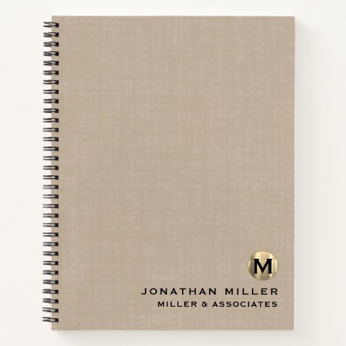 Beige Linen Luxury Gold Initial Logo Notebook