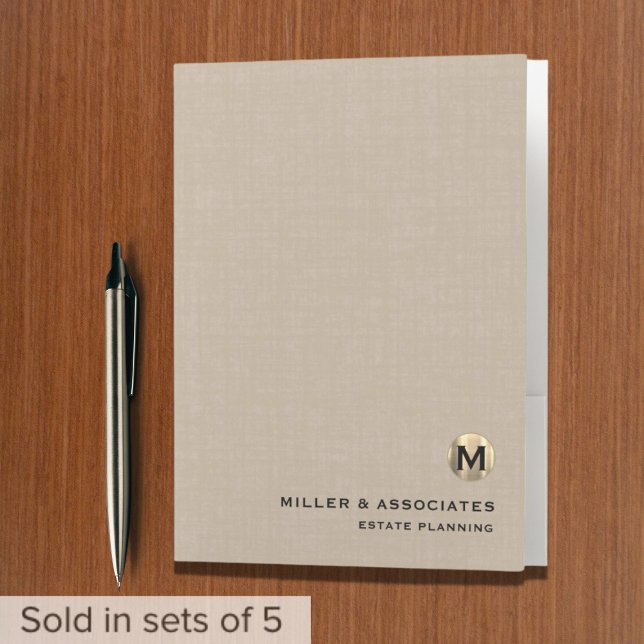 Beige Linen Luxury Gold Initial Logo Pocket Folder (Creator Uploaded)
